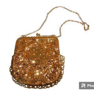 Vintage Beaded & Sequin Kiss Lock Purse Handmade In Hong Kong